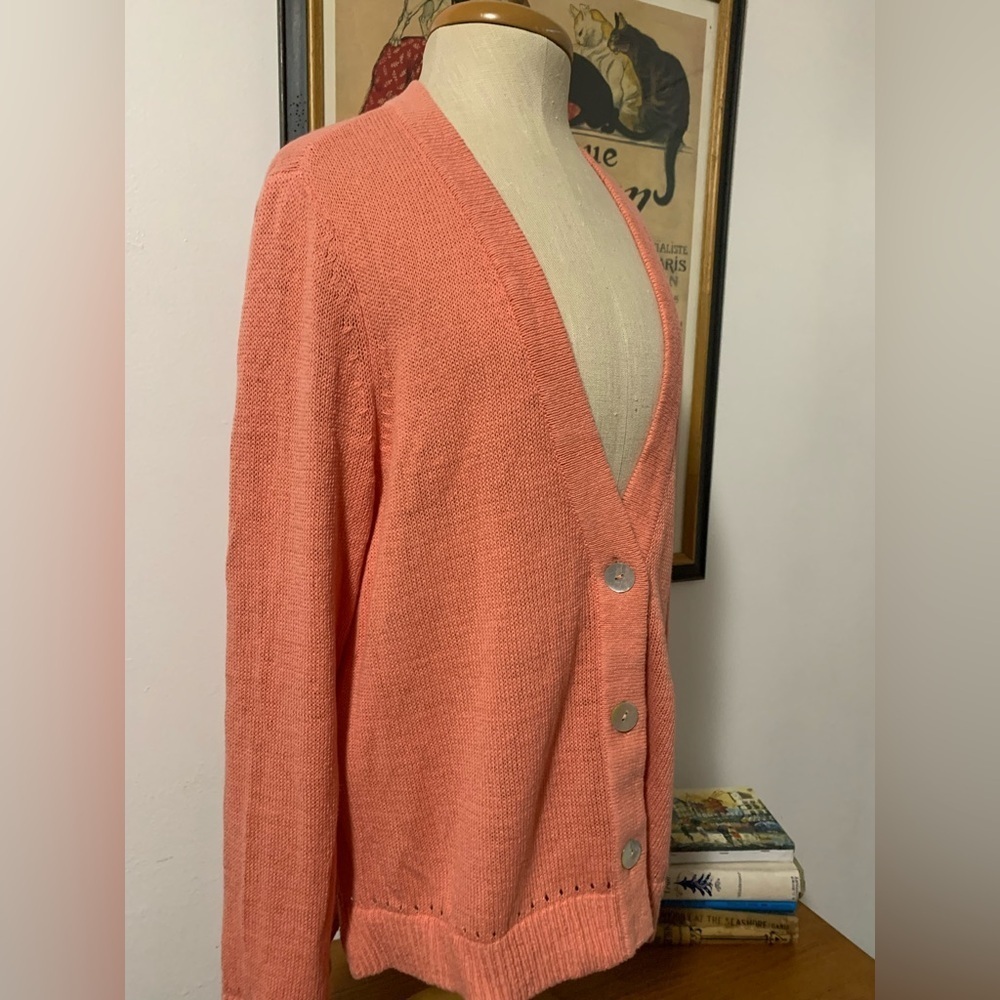 Chicos Linen/Cotton Button-Up Cardigan Sweater size L in Sienna Rose - Picture 8 of 16